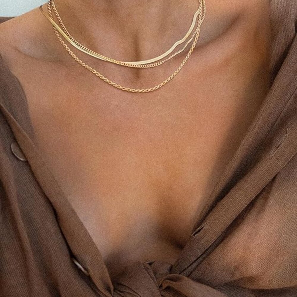 NEW! Women Stacked Necklace, Dainty Gold Necklace,14k Gold Plated - Picture 2 of 5